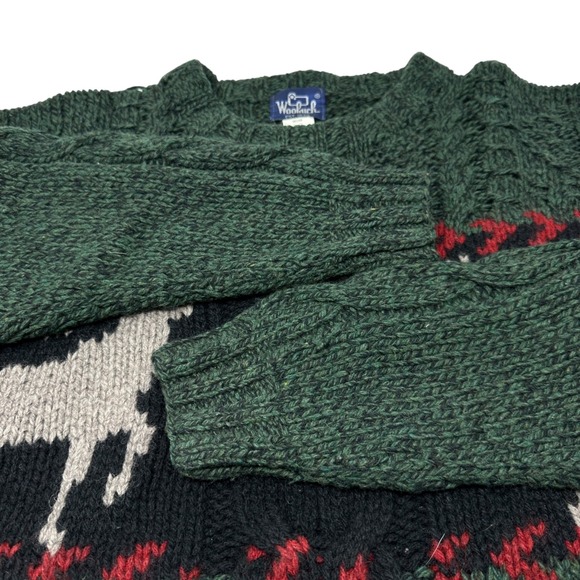 WOOLRICH Vintage Wool Sweater Mens 90s Pullover Nordic Fair Isle Reindeer XL - Picture 6 of 9